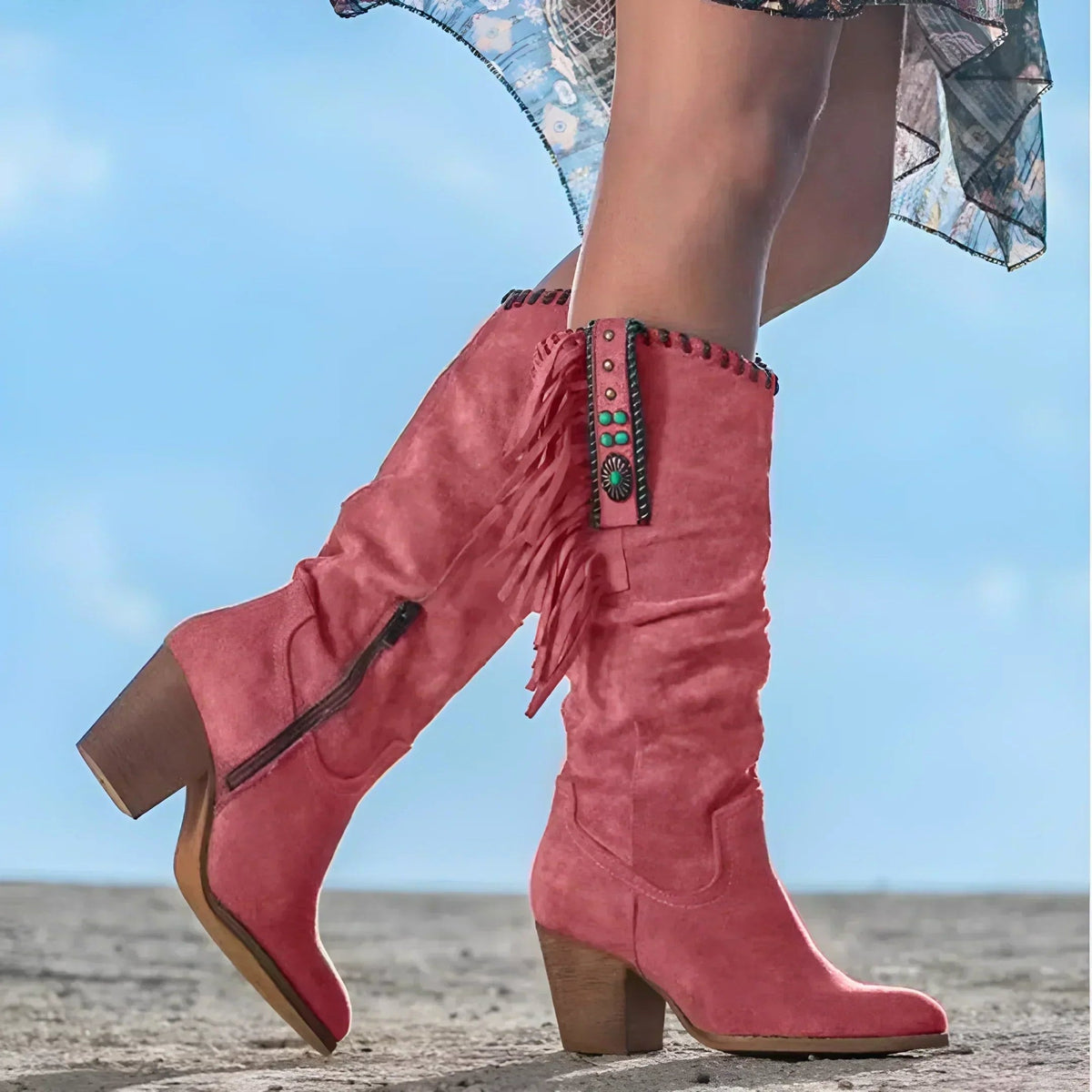 Evelyn | Women's Leather Cowboy Boots, Autumn Walking Boots | Everlasting Boutique | Red