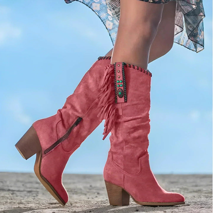 Evelyn | Women's Leather Cowboy Boots, Autumn Walking Boots | Everlasting Boutique | Red