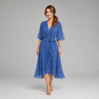 Evelyn | Women's Midi Dress with V-Neckline and Waist Tie, Layered Asymmetric Midi Dress | Everlasting Boutique