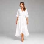 Evelyn | Women's Midi Dress with V-Neckline and Waist Tie, Layered Asymmetric Midi Dress | Everlasting Boutique