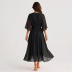 Evelyn | Women's Midi Dress with V-Neckline and Waist Tie, Layered Asymmetric Midi Dress | Everlasting Boutique