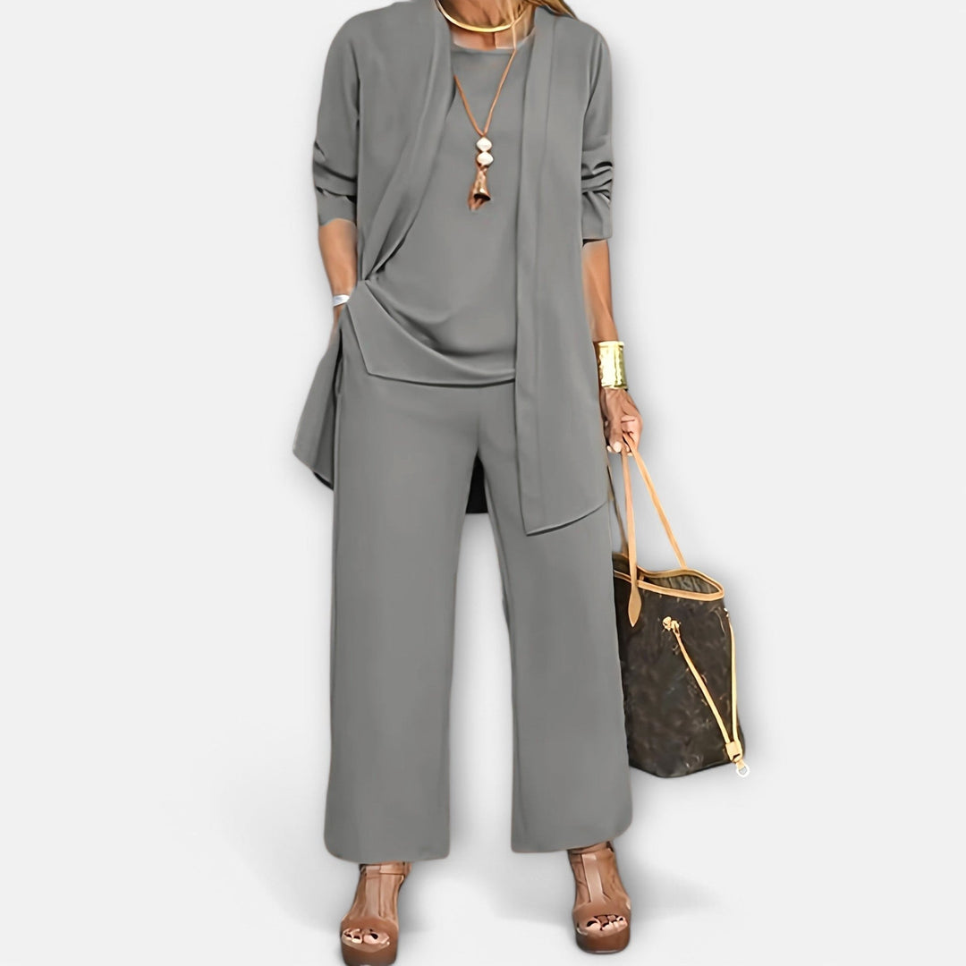 Ewa | Women's Three-Piece Lounge Set, Soft Knit Cardigan Suit | Everlasting Boutique