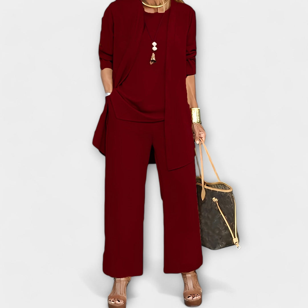 Ewa | Women's Three-Piece Lounge Set, Soft Knit Cardigan Suit | Everlasting Boutique