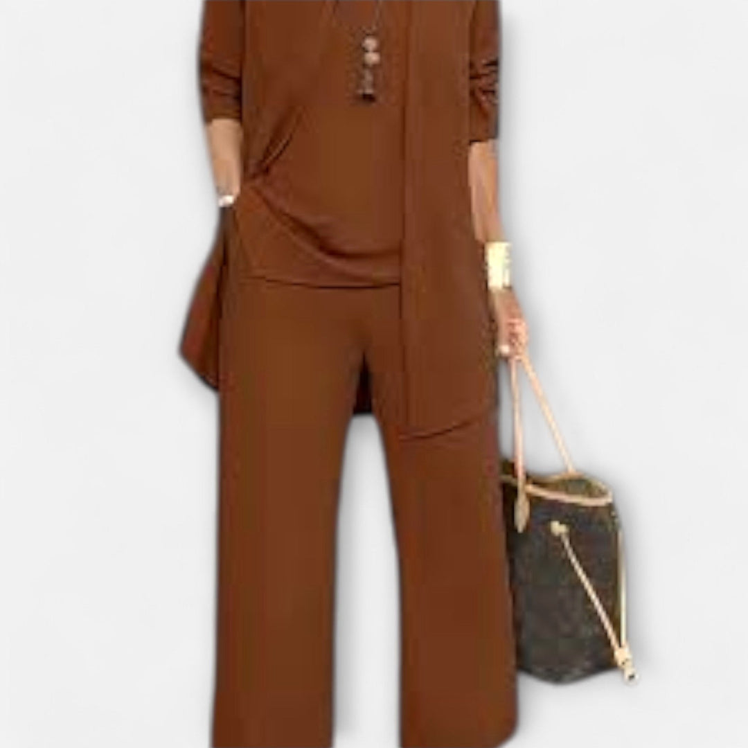 Ewa | Women's Three-Piece Lounge Set, Soft Knit Cardigan Suit | Everlasting Boutique