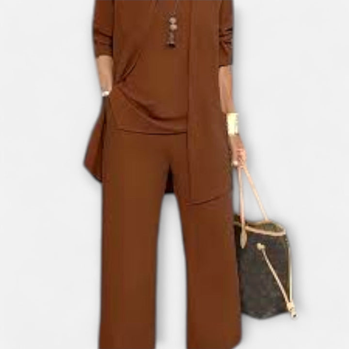 Ewa | Women's Three-Piece Lounge Set, Soft Knit Cardigan Suit | Everlasting Boutique