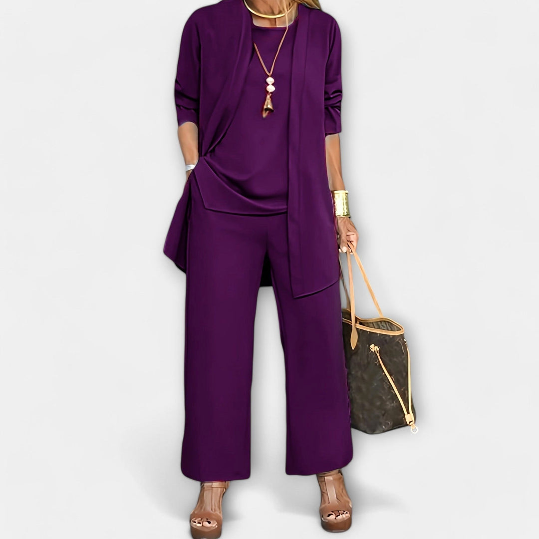 Ewa | Women's Three-Piece Lounge Set, Soft Knit Cardigan Suit | Everlasting Boutique