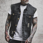 Fabian | Men's Denim Waistcoat, Sleeveless with Bold Streetwear Silhouette | Everlasting Boutique | Black