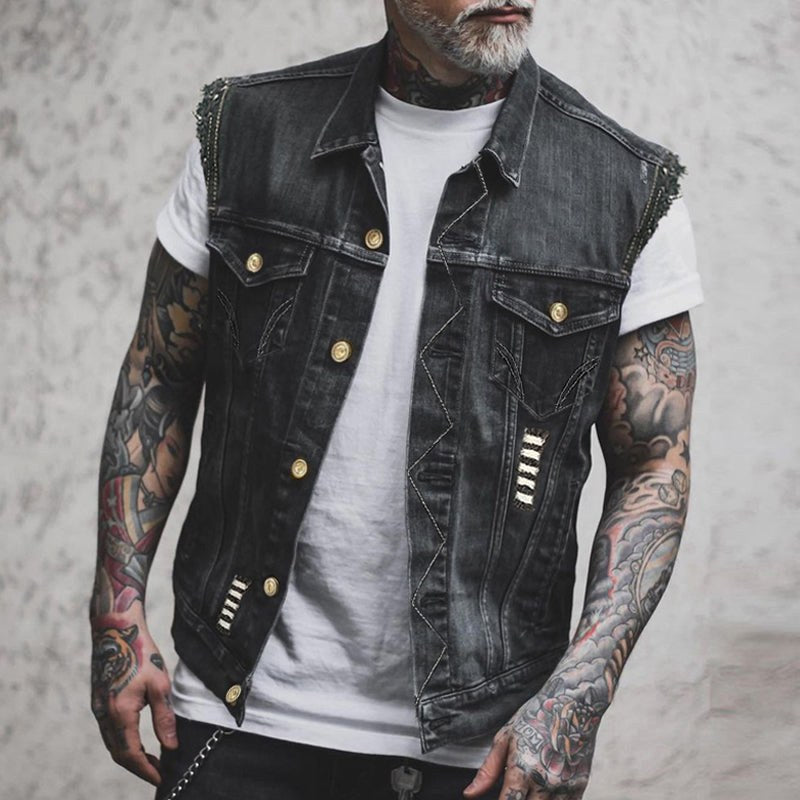 Fabian | Men's Denim Waistcoat, Sleeveless with Bold Streetwear Silhouette | Everlasting Boutique | Black