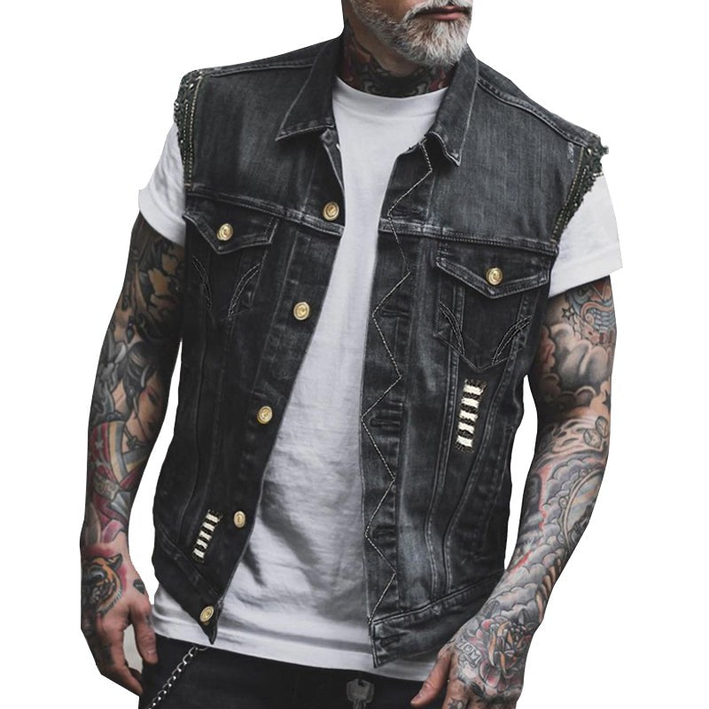 Fabian | Men's Denim Waistcoat, Sleeveless with Bold Streetwear Silhouette | Everlasting Boutique | Black