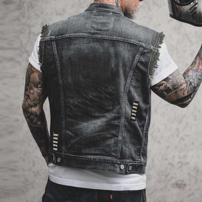 Fabian | Men's Denim Waistcoat, Sleeveless with Bold Streetwear Silhouette | Everlasting Boutique | Black