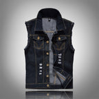 Fabian | Men's Denim Waistcoat, Sleeveless with Bold Streetwear Silhouette | Everlasting Boutique | Black