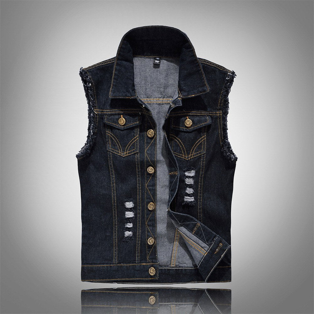 Fabian | Men's Denim Waistcoat, Sleeveless with Bold Streetwear Silhouette | Everlasting Boutique | Black