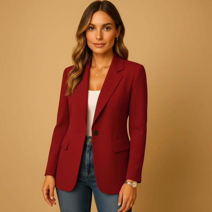Felicity | Women's Fitted Tailored Blazer, Structured Summer Jacket | Everlasting Boutique | Red