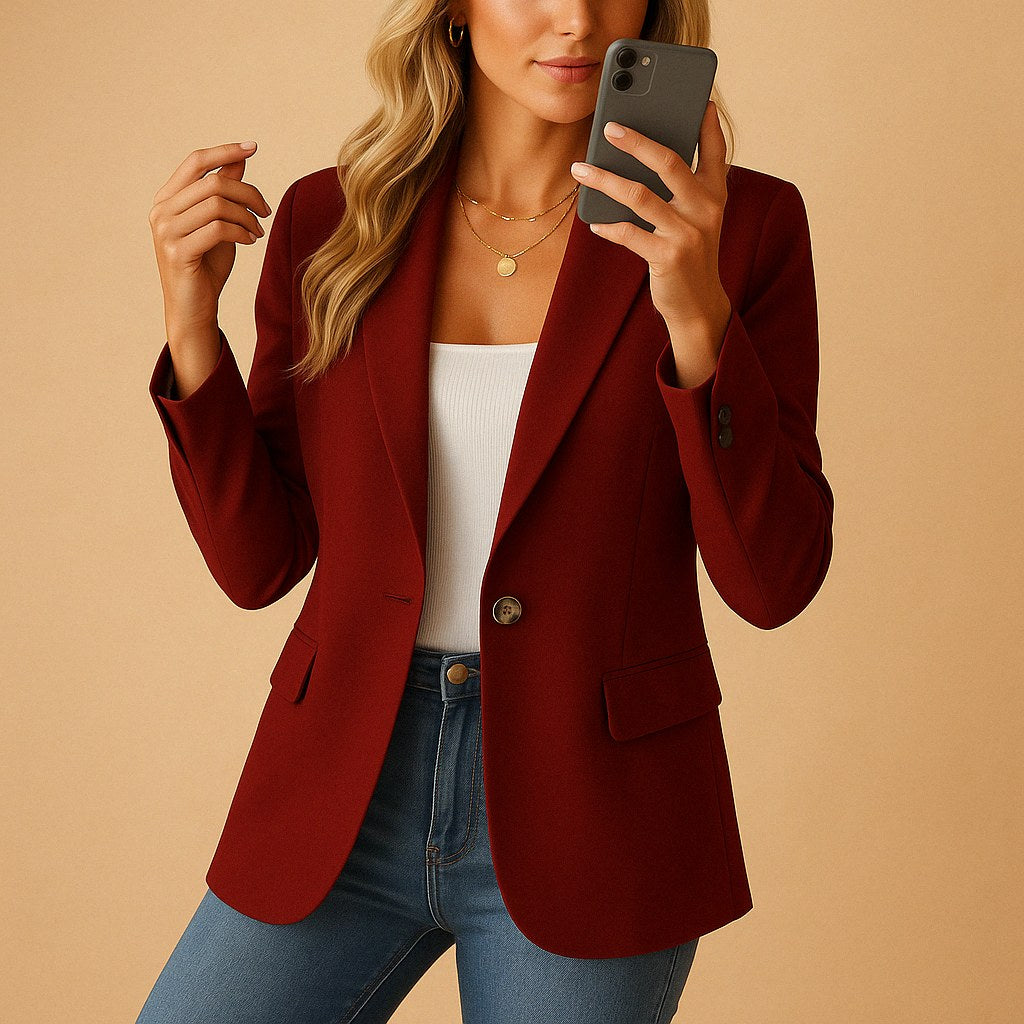 Felicity | Women's Fitted Tailored Blazer, Structured Summer Jacket | Everlasting Boutique | Wine Red