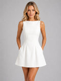 Felicity | Women's Sleeveless A-Line Mini Dress, Structured Fit Dress | Everlasting Boutique | White