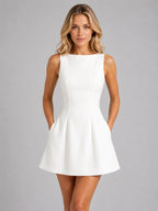 Felicity | Women's Sleeveless A-Line Mini Dress, Structured Fit Dress | Everlasting Boutique | White