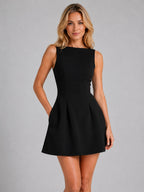Felicity | Women's Sleeveless A-Line Mini Dress, Structured Fit Dress | Everlasting Boutique