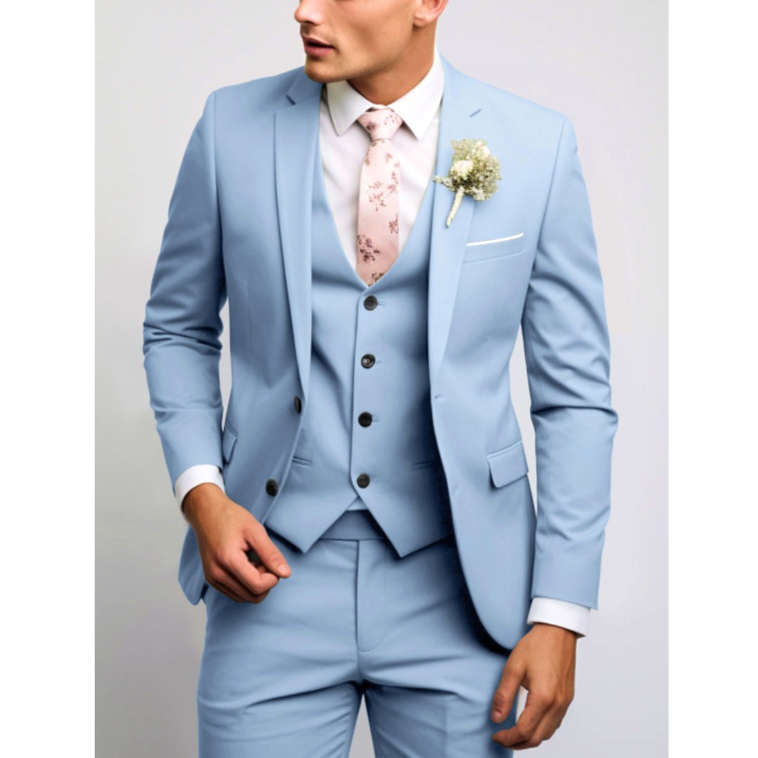 Felix | Men's Suit for Wedding Guests in Slim Fit Cut, Three-Piece Suit | Everlasting Boutique | Light Blue