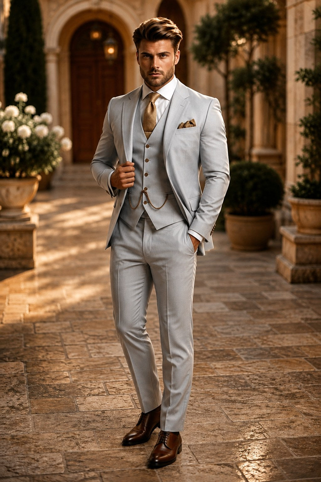 Phillip | Men's Three-Piece Suit with Vest and Lapels, Classic Suit | Everlasting Boutique