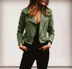 Florence | Women's Suede Cropped Jacket with Asymmetric Zip Front, Moto-Style Jacket | Everlasting Boutique | Green