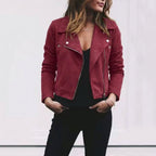 Florence | Women's Suede Cropped Jacket with Asymmetric Zip Front, Moto-Style Jacket | Everlasting Boutique | Burgundy