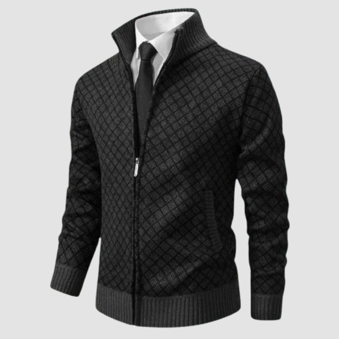 Frank | Men's Zip-Up Cardigan, Lightweight Cardigan Jacket | Everlasting Boutique | Black