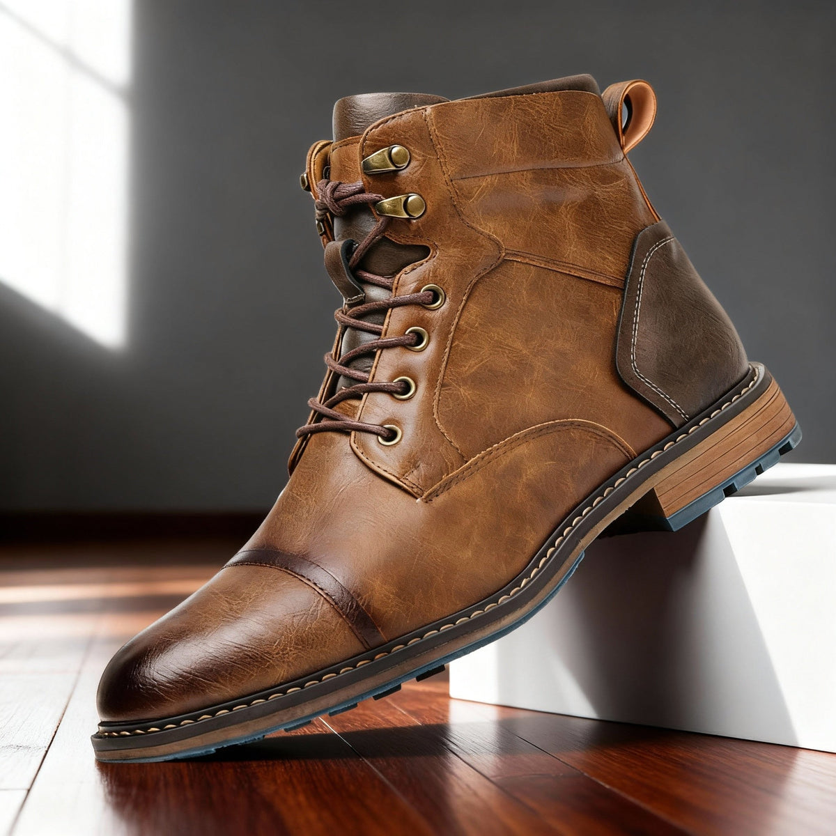 Franz | Men's Lace-Up Boots with Reinforced Toe Cap, Rugged Ankle Boots | Everlasting Boutique | Dark Brown
