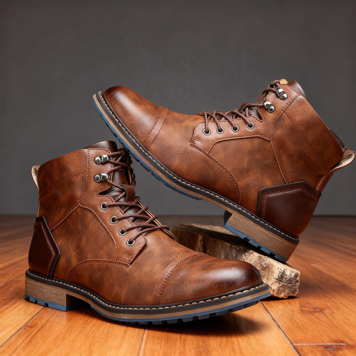 Franz | Men's Lace-Up Boots with Reinforced Toe Cap, Rugged Ankle Boots | Everlasting Boutique | Chestnut Brown