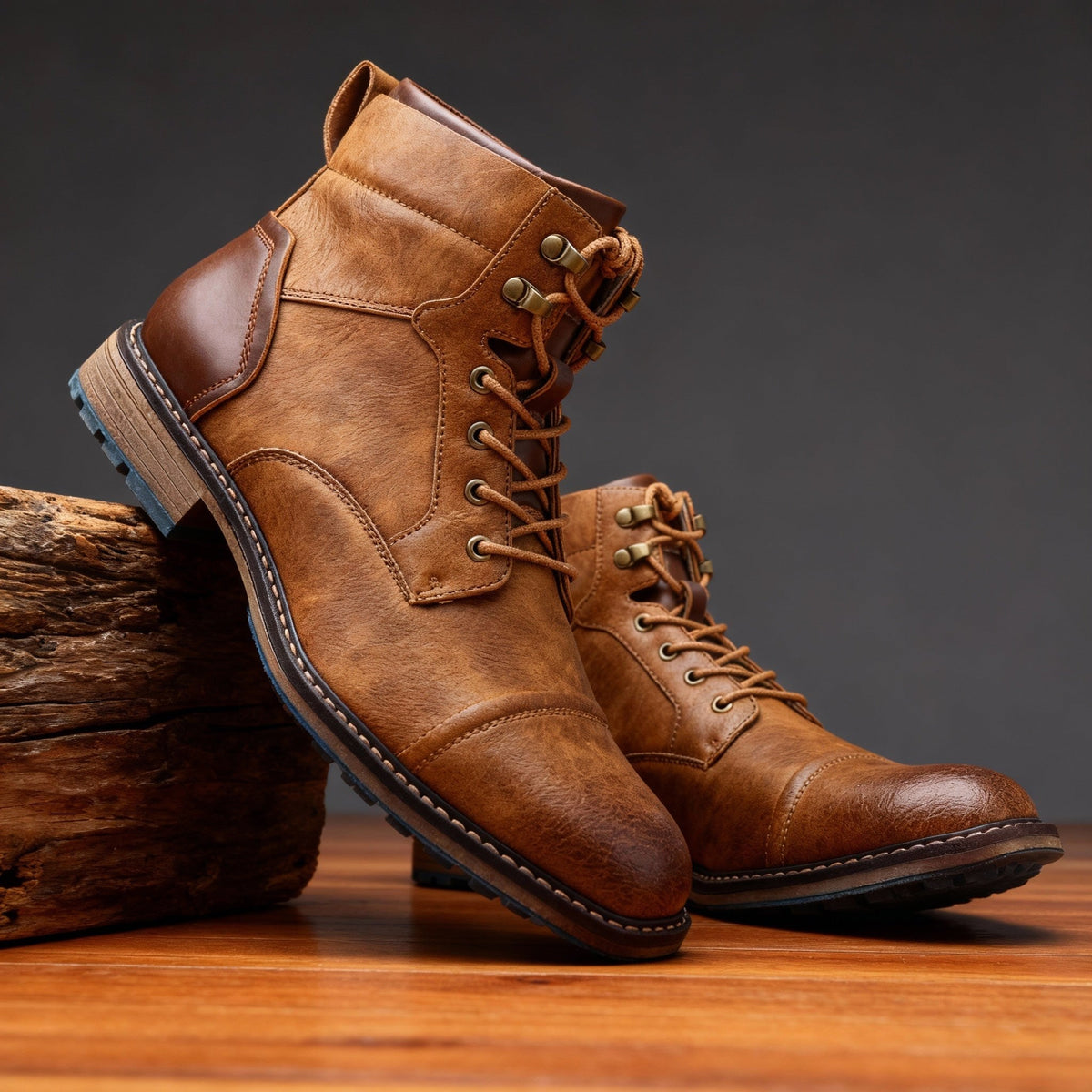 Franz | Men's Lace-Up Boots with Reinforced Toe Cap, Rugged Ankle Boots | Everlasting Boutique | Chestnut Brown