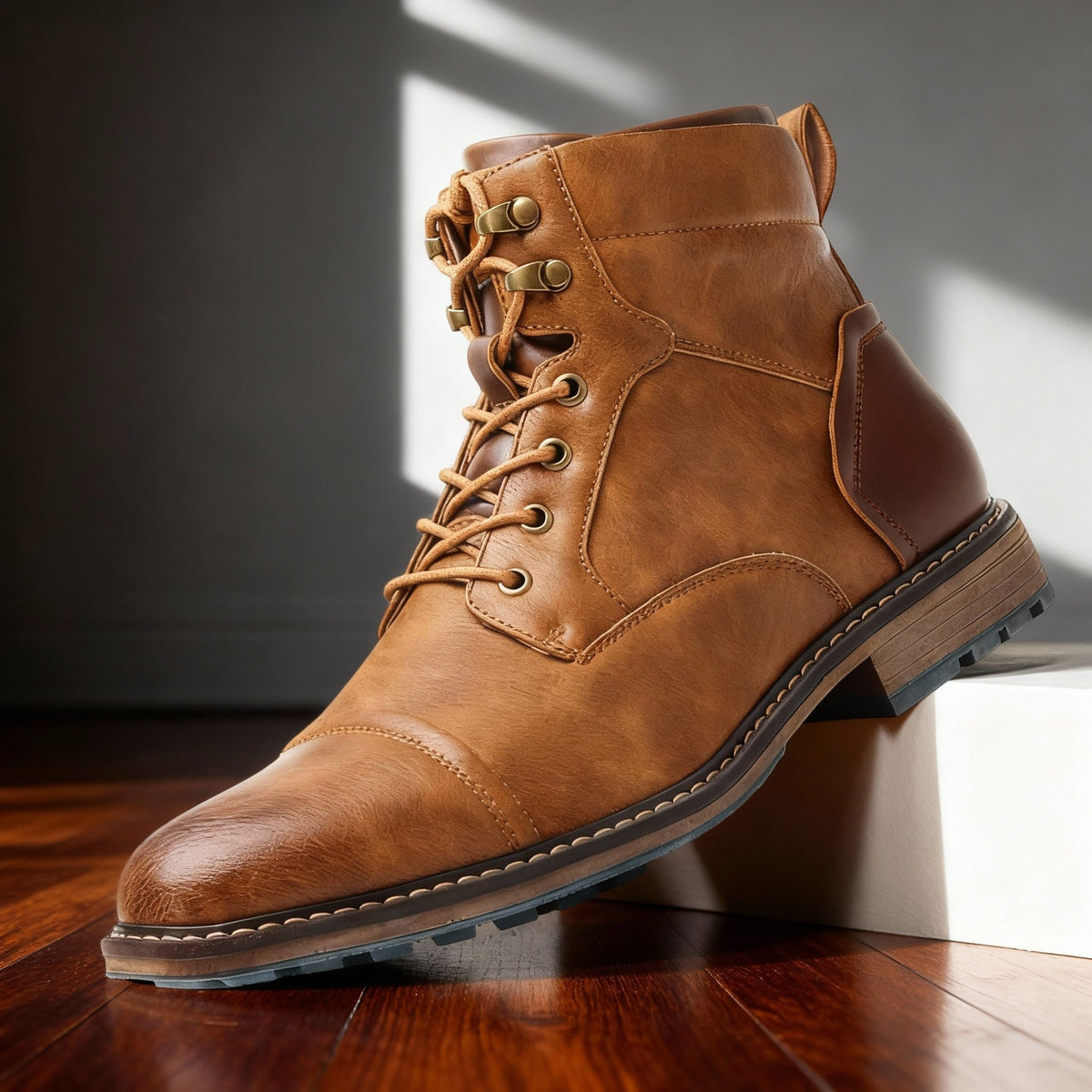 Franz | Men's Lace-Up Boots with Reinforced Toe Cap, Rugged Ankle Boots | Everlasting Boutique | Dark Brown