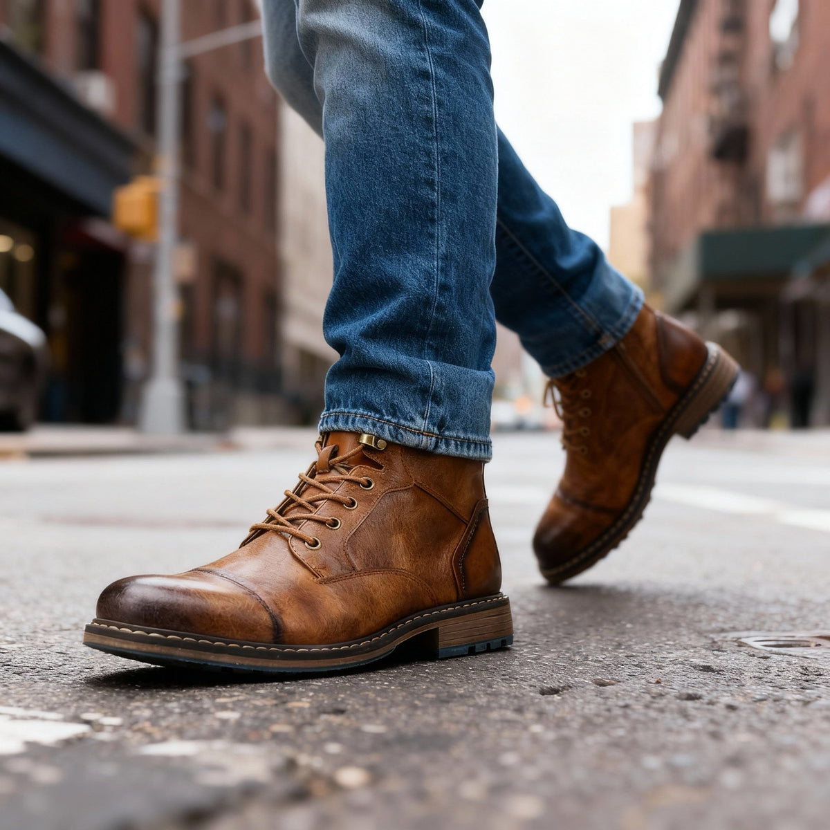 Franz | Men's Lace-Up Boots with Reinforced Toe Cap, Rugged Ankle Boots | Everlasting Boutique | Dark Brown