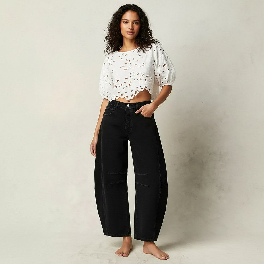 Freya | Women's Relaxed Barrel Jeans, High-Waist Denim Jeans | Everlasting Boutique | Zwart
