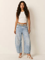 Freya | Women's Relaxed Barrel Jeans, High-Waist Denim Jeans | Everlasting Boutique | Donkerblauw
