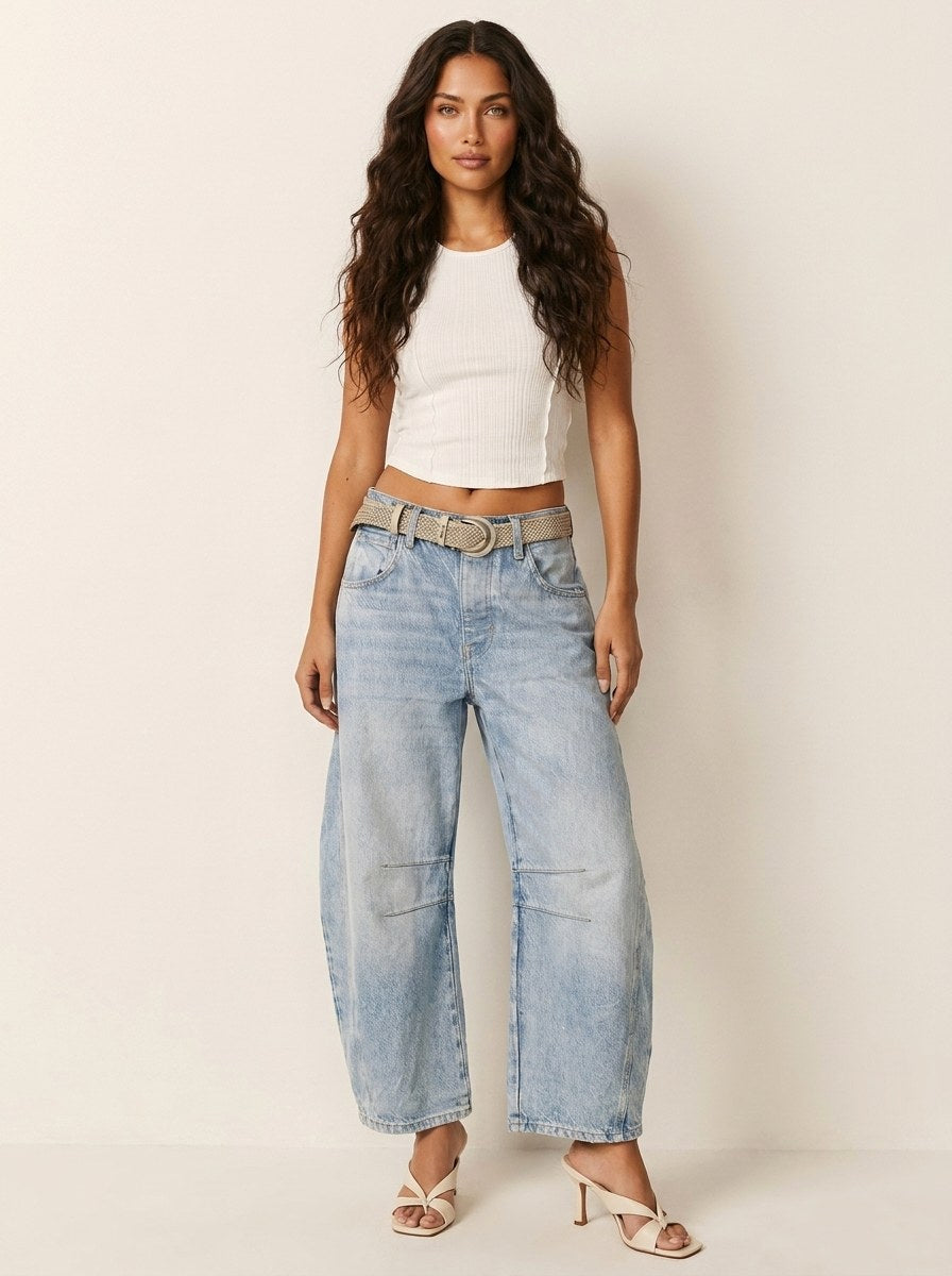 Freya | Women's Relaxed Barrel Jeans, High-Waist Denim Jeans | Everlasting Boutique | Donkerblauw