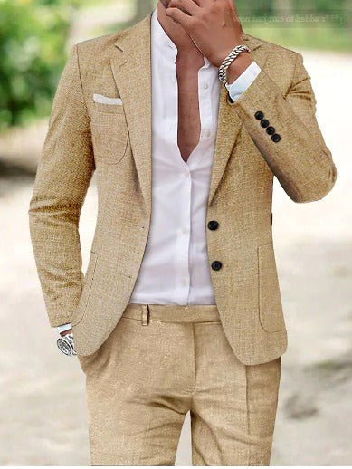 Friedrich | Men's Lightweight Two-Piece Suit, Elegant Blazer with Trousers | Everlasting Boutique | Beige
