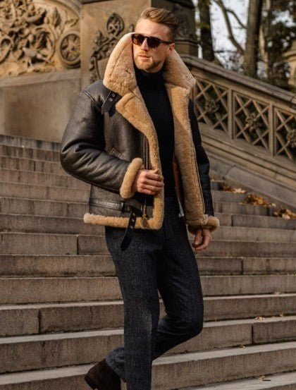Garrett | Men's Shearling-Lined Leather Jacket, Warm Flight-Style Coat | Everlasting Boutique
