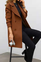 Genevieve | Women's Double Breasted Mid-Length Coat, Notched Lapel Autumn Coat | Everlasting Boutique | Black