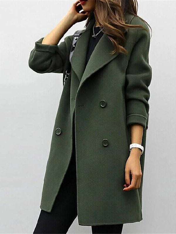 Genevieve | Women's Double Breasted Mid-Length Coat, Notched Lapel Autumn Coat | Everlasting Boutique
