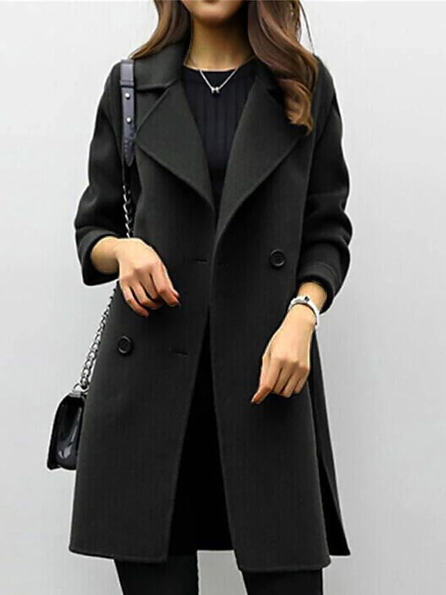 Genevieve | Women's Double Breasted Mid-Length Coat, Notched Lapel Autumn Coat | Everlasting Boutique