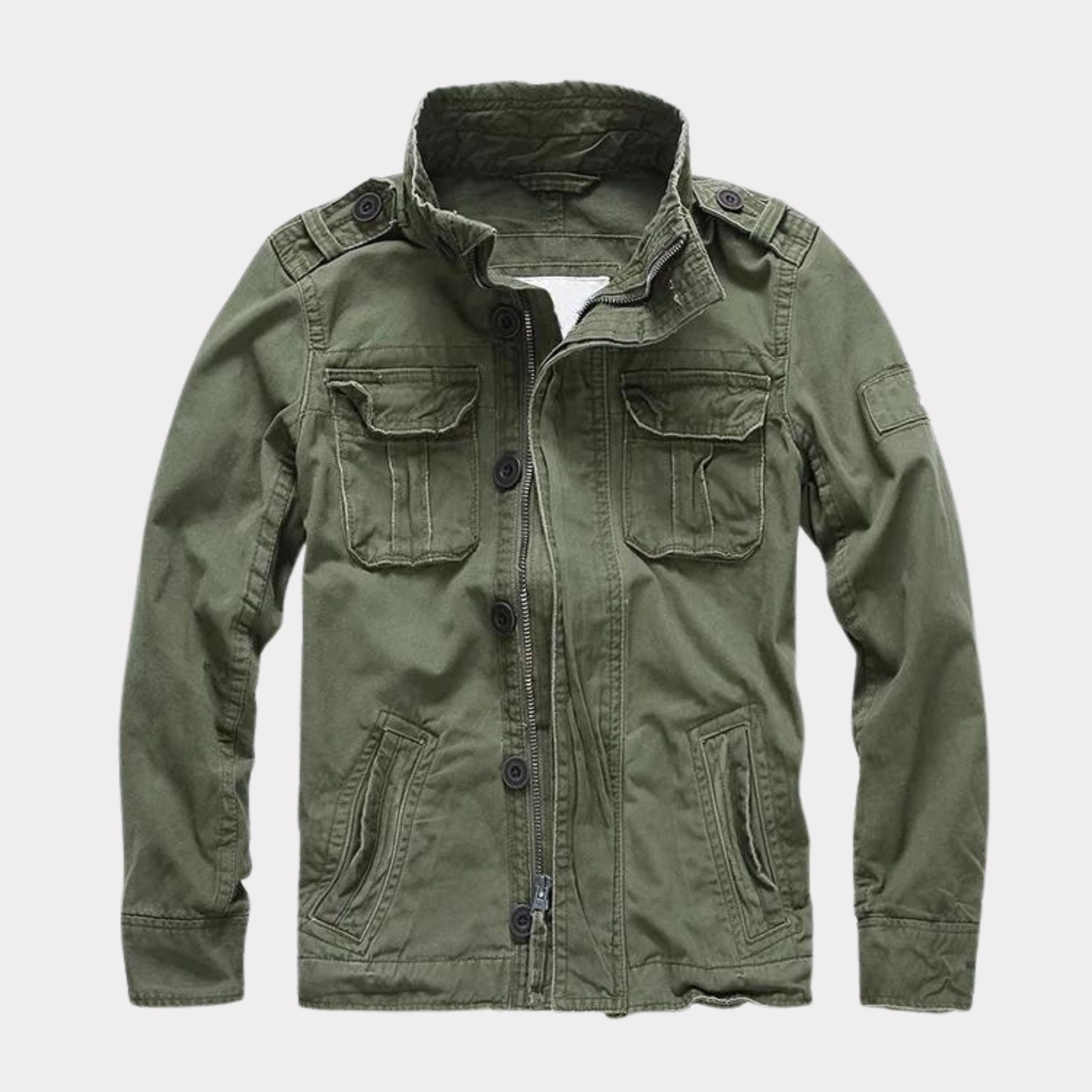 Georg | Men's Denim Jacket in Army Style, Utility Look Autumn Jacket | Everlasting Boutique | Army Green