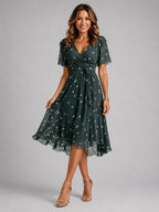 Georgia | Women's V-Neck Midi Dress with Flowing Silhouette, Printed Summer Dress | Everlasting Boutique