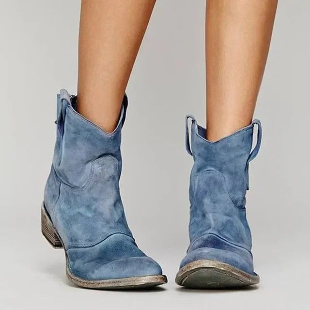 Georgia | Women's Vintage Cowboy Ankle Boots, Perfect for Autumn Walks | Everlasting Boutique | Blue