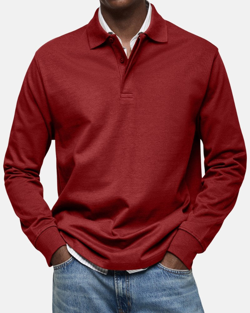 Gerhard | Classic Long-Sleeve Polo Shirt, Elegant Men's Polo | Everlasting Boutique | Navy Blue