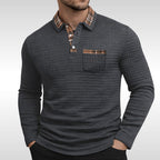 Günter | Men's Waffle-Piqué Polo Shirt with Check Pattern, Classic Polo Shirt | Everlasting Boutique | Blue