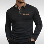 Günter | Men's Waffle-Piqué Polo Shirt with Check Pattern, Classic Polo Shirt | Everlasting Boutique | Blue