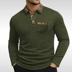 Günter | Men's Waffle-Piqué Polo Shirt with Check Pattern, Classic Polo Shirt | Everlasting Boutique | Blue