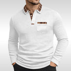 Günter | Men's Waffle-Piqué Polo Shirt with Check Pattern, Classic Polo Shirt | Everlasting Boutique | Blue