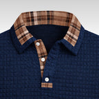 Günter | Men's Waffle-Piqué Polo Shirt with Check Pattern, Classic Polo Shirt | Everlasting Boutique | Blue