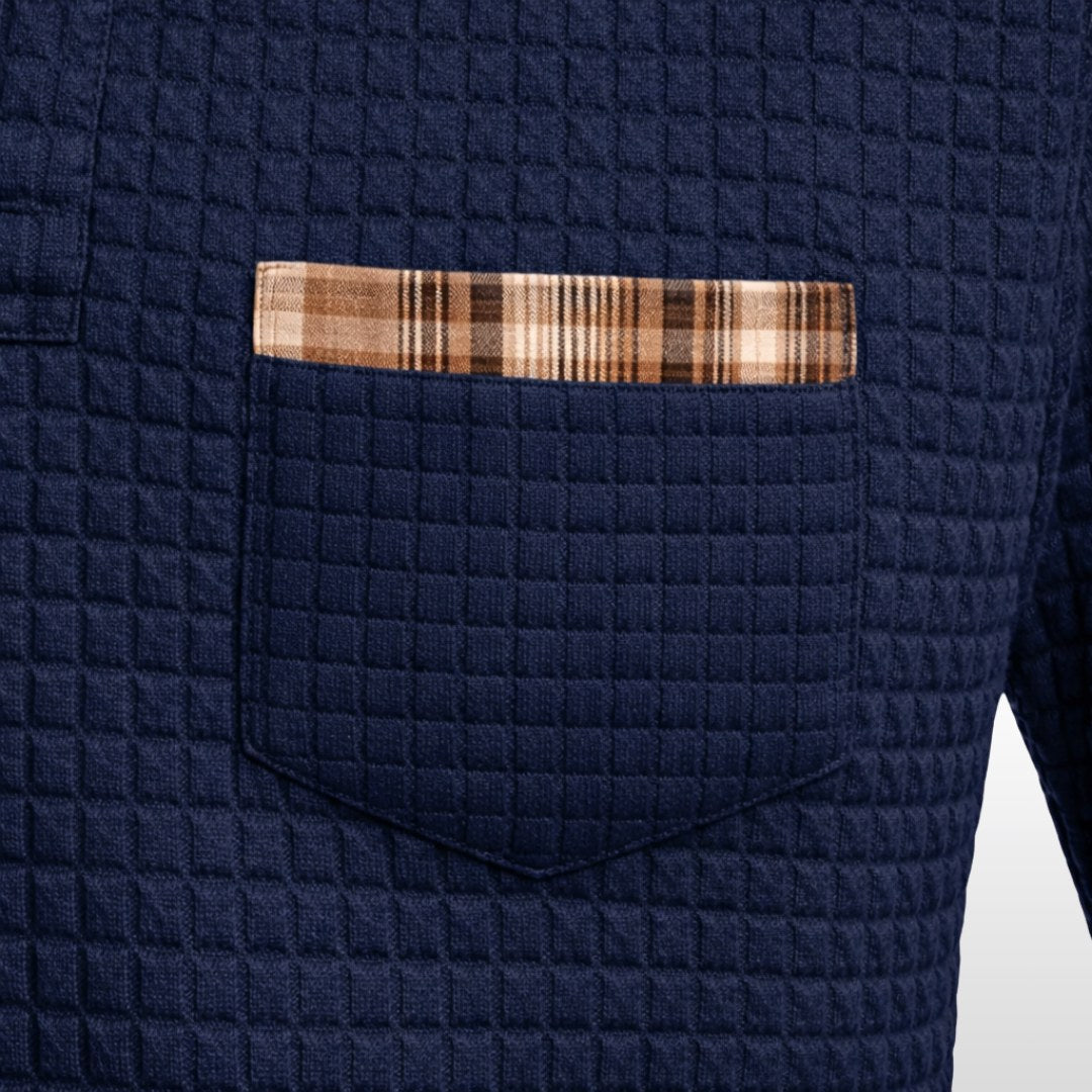 Günter | Men's Waffle-Piqué Polo Shirt with Check Pattern, Classic Polo Shirt | Everlasting Boutique | Grey