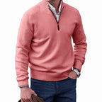 Gustav | Men's Knit Jumper with Zip and Stand Collar, Long-Sleeve Jumper | Everlasting Boutique | Black